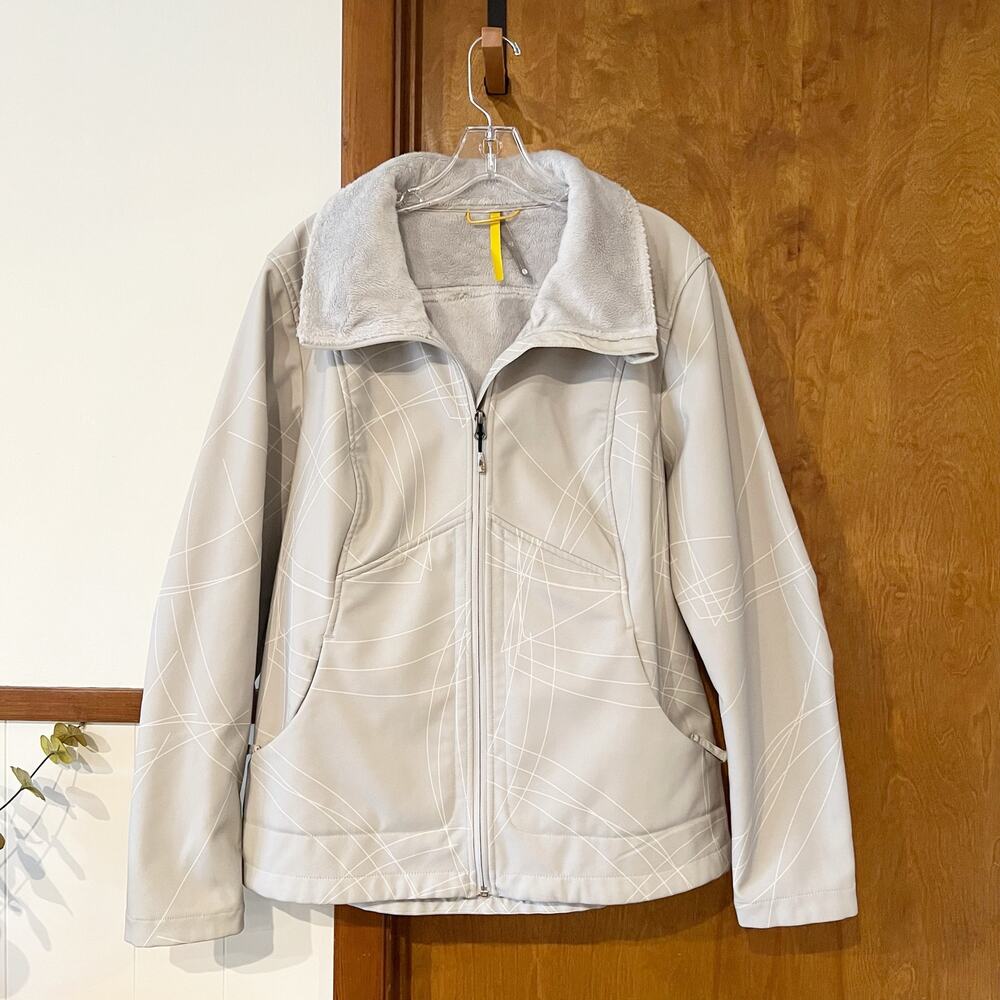 LOLE Jacket Fleece Lined Water Repellent Gray Swirl Pattern Full Zip Women's XL